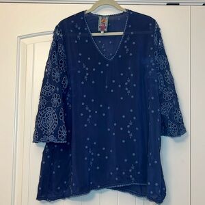 Johnny Was embroidered boho sheer blouse